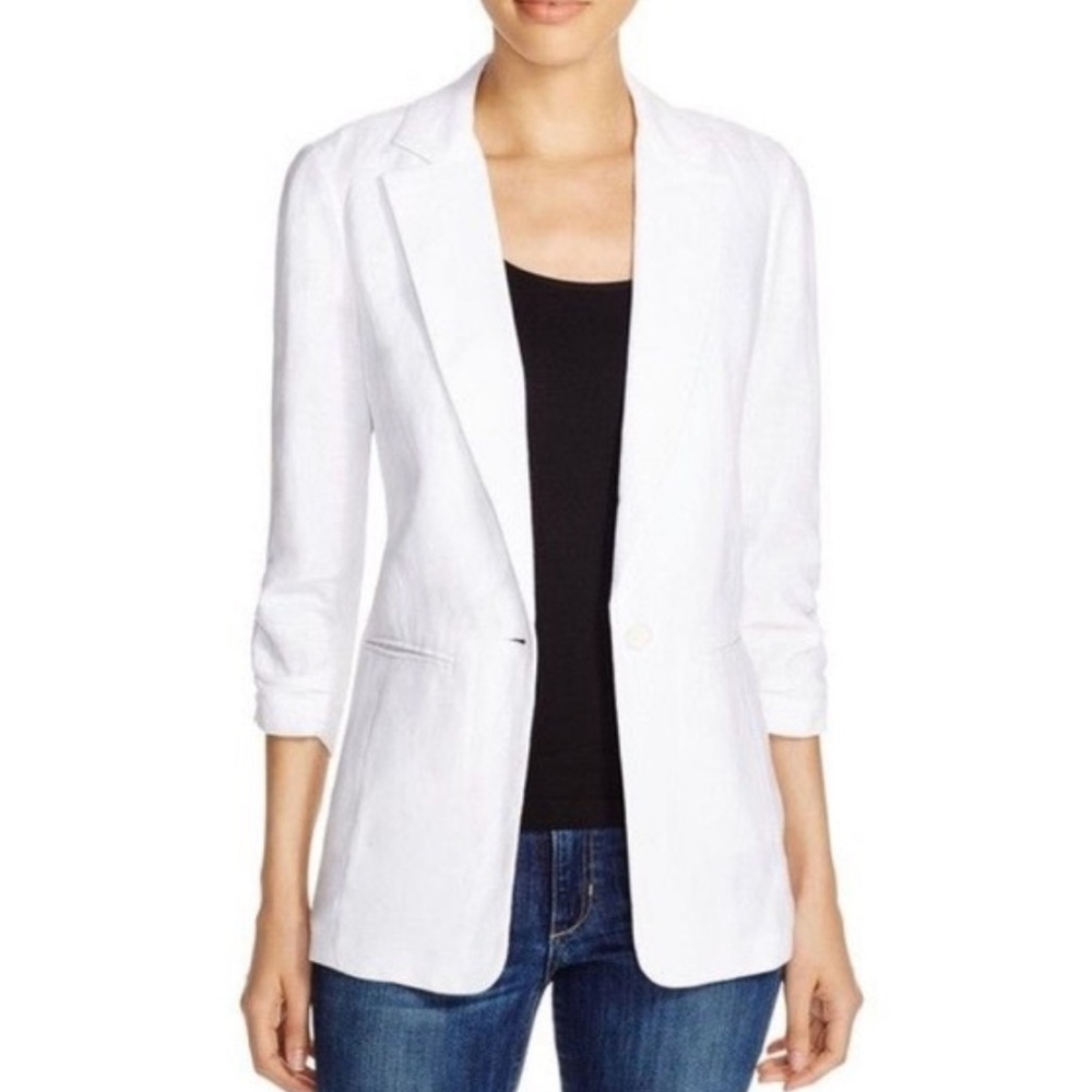 Michael Kors White Linen shirred sleeve Single-Button Blazer